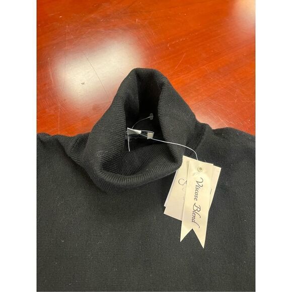Carmen Marc Valvo Black Fringe Hem Viscose Soft Blend Turtleneck Sweater sz M N - Picture 2 of 5